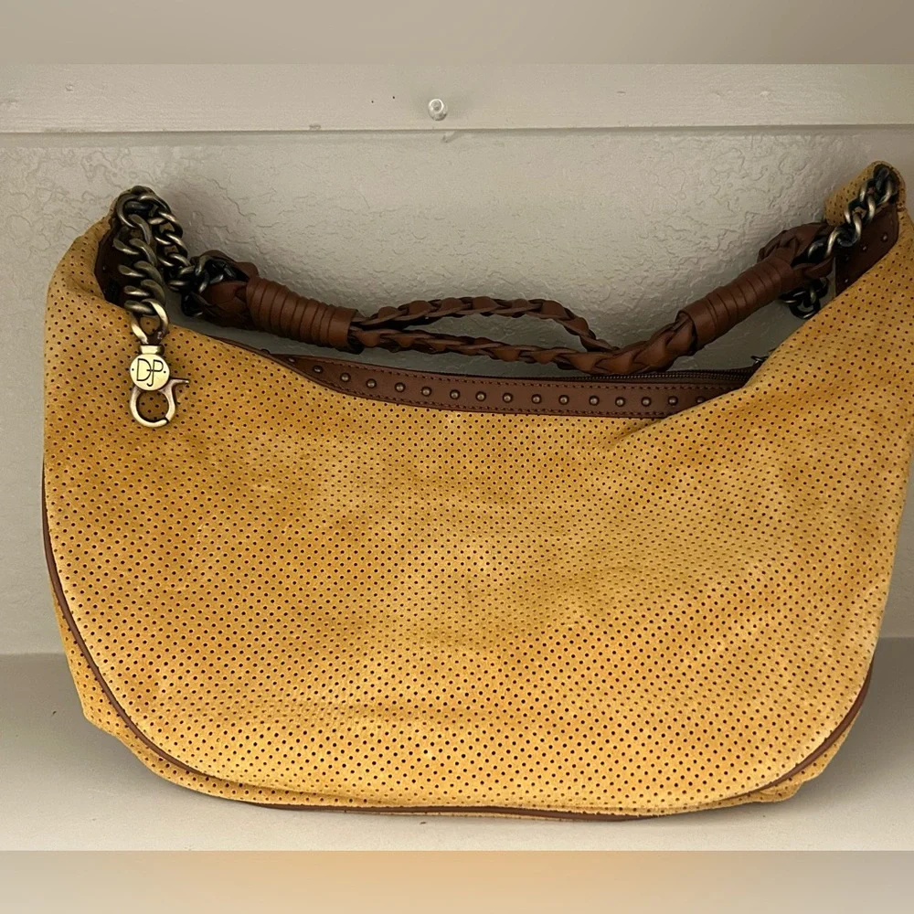 Donald J. Pliner Yellow Suede Perforated Hobo Bag